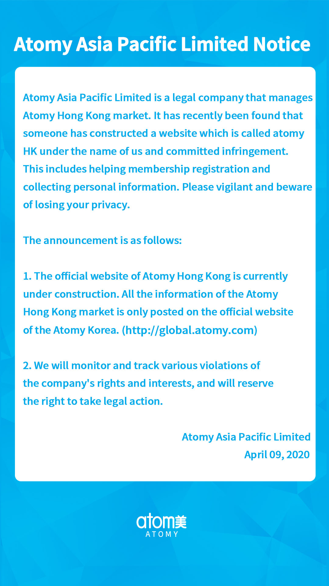 Atomy Asia Pacific Limited Notice